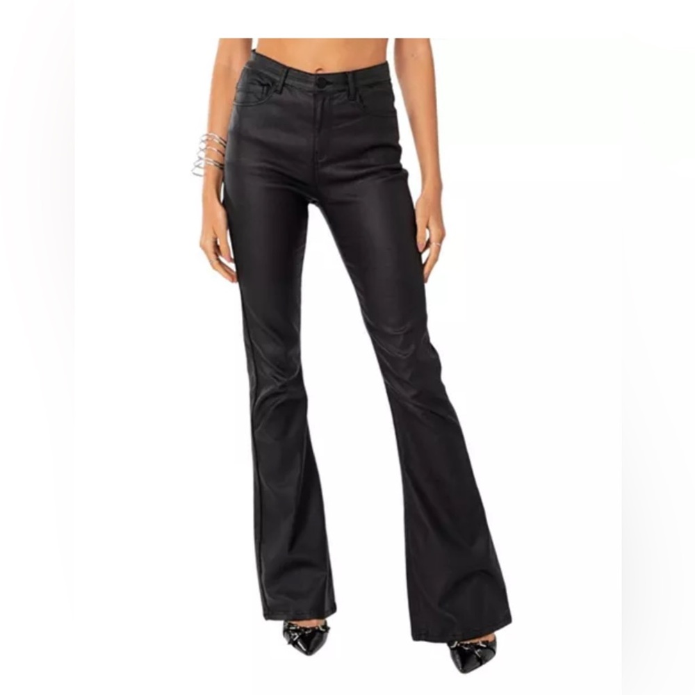 Edikted Leather High-Waisted Flare Pants